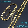 Gold stainless steel flat disc chain necklace and bracelet jewelry set for women - Gold Thin Disc Pig Nose Chain Necklace And Anklet Collection / 5mm Width / Gold