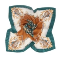 Foulard quadrato di seta 70cm con stampa barocca di finimenti e catene in verde e oro - Verde Scuro