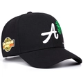 Black cotton baseball cap with white embroidered letter A and palm tree detail - Adjustable / Black