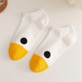 Funny cartoon white goose ankle socks with yellow toe and cute duck face design - Boat Socks-White
