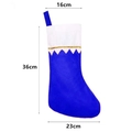 Blue and white felt elf Christmas stocking with golden trim and dimension markings - Blue Body White Top Gold Trim