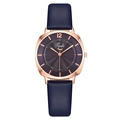 Minimalist square quartz watch for women with rose gold case and navy blue leather strap - Blue