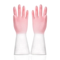 Pink latex cleaning gloves with anti-slip texture and white long patterned cuffs - Morandi Pink