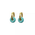 Polished gold stainless steel hoop earrings with natural turquoise stone ring pendants - Blue Turquoise