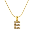 Gold plated stainless steel snake chain necklace with pearl letter E pendant charm - E (S-P149-E)