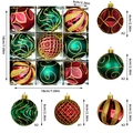 Set de 9 bolas de Navidad de 6cm rojas, verdes y doradas con diseños de purpurina - Estilo Rural de Navidad Occidental (MJ-6-692) / Juego de 9 Piezas