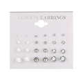 Set of 12 pairs of stud earrings featuring faux pearls, silver beads, and cubic zirconia - 12 Pairs Pearl and Zirconia Mixed Style
