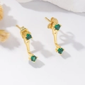 Elegant 925 silver needle drop earrings with sparkling green double zircons and gold finish - Gold Green Zirconia