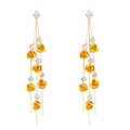Elegante gouden roos bloem lange kwastje oorbellen met sprankelende strassteentjes voor dames - Goud Geel (Roos)