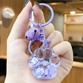 Handheld purple cat paw quicksand keychain with metallic bell and letter beads inside - Purple Cat Paw Letter Beads