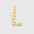 Golden L-letter pendant charm with embedded pearls and polished metal finish - Gold-L