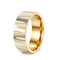 Zweifarbiger Ring aus Edelstahl in Silber gebürstet und Gold mit Kerbenmuster - US 7 / Gold