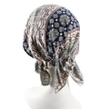 Navy blue and beige floral pre-tied turban headscarf with stretchy elastic back detail - Beige Floral
