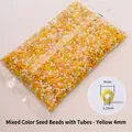DIY 4mm yellow seed bead set with glass bugle beads for cross stitch and jewelry making - Yellow Mixed 4mm with Bugle Beads