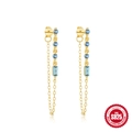 S925 sterling silver heart chain fringe earrings with blue zircon in gold finish - 925 Silver / Gold-Blue Stone #4