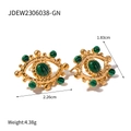 Orecchini a perno placcati oro a forma di occhio con malachite verde e finitura martellata - Orecchini a Forma di Occhio (JDEW2306038-GN) / Oro