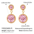 Detail showing waterproof 18K gold plated stainless steel drop earrings with pink crystals - Pink Zirconia Style (YYE023469-PI) / Pink