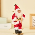 Plush Santa Claus ornament on wooden skis with red velvet suit and metal glasses - Skiing Style (Classic Red)