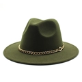 Detail of army green wool fedora hat featuring a stylish chunky gold chain decoration - M (56-58cm) / Army Green