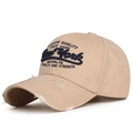 Distressed khaki baseball cap with navy blue New York 3D embroidery and vintage look - Deep Beige