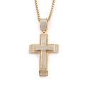 Collana hip hop in acciaio al titanio con perle quadrate e ciondolo a croce - Stile Croce Dorata (KP77031)