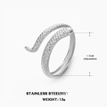 Anillo de serpiente ajustable de acero inoxidable plateado con escamas - Color Acero