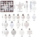 58pcs white and silver Christmas ball set with assorted stars, snowflakes, and drop ornaments - Snow White
