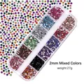 12-grid box of 2mm colorful resin flatback rhinestones for nail art DIY, weight 27g - 2mm Mixed Color (approx. 2400pcs)