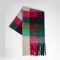 Écharpe d'hiver à carreaux arc-en-ciel avec des motifs colorés et des franges - Carreaux Bleu Prune