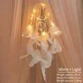 White lighted dream catcher with feathers and beads for home decor, 55cm long - With Lights / White