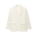 Women's cream double-breasted blazer set with notched lapels and flared trousers suit - XS / Tops
