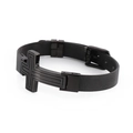 Pulsera para hombre de malla de acero inoxidable negro mate con dije de cruz religiosa - Estilo Negro (KB108646-K)