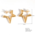 Irregular star-shaped 18k gold plated stainless steel stud earrings in golden finish - Pentagram Hollow Style (30x24mm)
