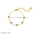 Gold plated stainless steel bracelet featuring five delicate rose flower charms on a thin chain - Five Rose Flower Bracelet (TB8031)
