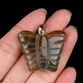 30x35mm natural fluorite butterfly pendant with metal bail in brown and green tones - India Agate