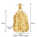 Gold-plated Virgin Mary pendant with detailed embossing and physical dimensions shown - M291109-Gold Virgin Mary Statue