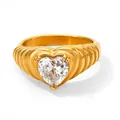 French vintage style heart zircon ring with gold wavy band and clear gemstone - US 7 / Gold White(KBJ304)