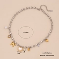 Collana in acciaio inossidabile argento con ciondoli cuore dorati e perle, 41+5cm - Stile Fiocco Cuore di Perla (3# Cuore di Perla)