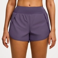Pantaloncini sportivi 2 in 1 da donna a vita alta viola fumo per corsa e yoga - S / Viola Melanzana