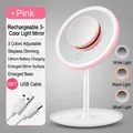 Pink LED makeup mirror with three adjustable light modes and 5x magnification lens - Rechargeable Tri-Color + 5x Mirror / Pink