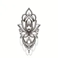 3D temporary tattoo sticker featuring black and white mandala and floral patterns - Lotus Pendant (FF-125)