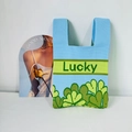Sac fourre-tout en tricot bleu ciel avec motif trèfle vert et texte Lucky brodé - Fleur Lucky Bleu Vert