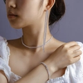 Elegant bridal silver jewelry set with long tassel earrings, necklace and bracelet - 848 Silver Three-piece Set