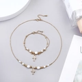 Parure de bijoux en acier doré avec perles et pendentif croix serti de cristaux - Ensemble Collier Et Bracelet (YN1001-YB1002 Set)