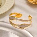 Golden irregular wave bangle with marble texture finish and elegant double layer design - Gold White Marble
