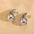 Polished silver teardrop stud earrings in high-shine stainless steel with mirror finish - Smooth Teardrop / White Gold
