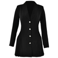 Abito blazer nero da donna con scollo a V, maniche lunghe e gonna a pieghe alla moda - S / Nero