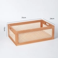 Retro handmade woven storage basket in natural wood frame with side handles, 35x24x15cm - New Low Style / Small (35*24*15CM)