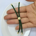 Dark green woven bracelet with 18k gold plated adjustable disc clasp accessory - Dark Green