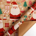Christmas kraft wrapping paper roll with festive patterns of Santa and trees - Large Santa Claus / 43cmx3m